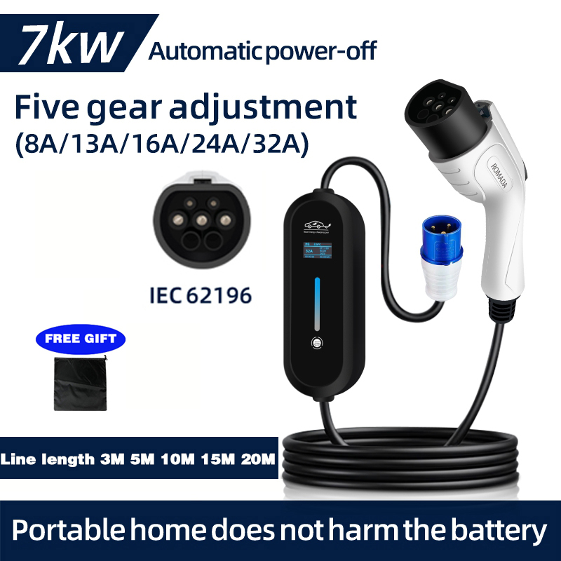 ROMADA 7KW 32A EV Portable Cha - огляд і ціна Portable Ev Charger 32A Type 2 Cee Plug